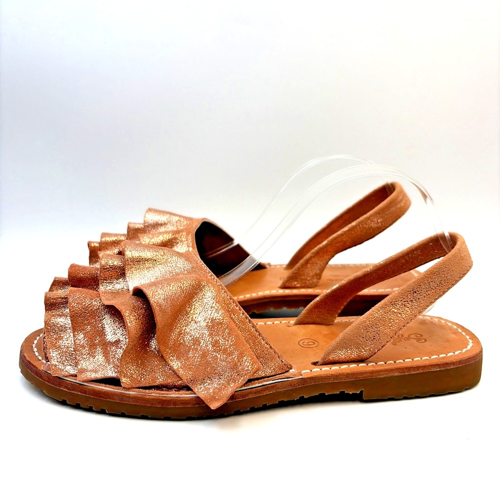 Seychelles Rose Gold Frill Metallic Leather Sandals Summer Slip On Flats Size 9 - Picture 4 of 14